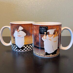 TWO Sakura AL DENTE Italian Chefs Stoneware Mugs ~ Artwork by Jennifer Garant
